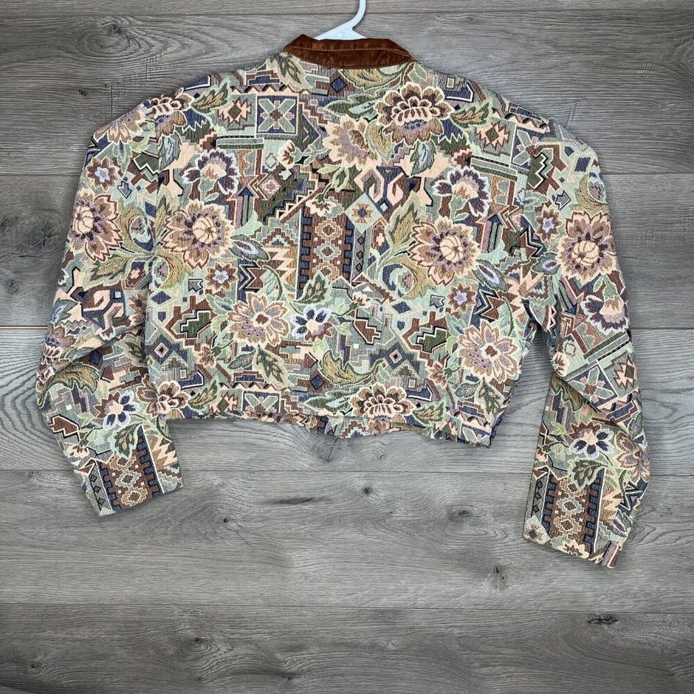 Banjo Dallas TX Crop Jacket Womens XL Tan Western Floral Aztec Brocade Long Slv - Picture 7 of 10